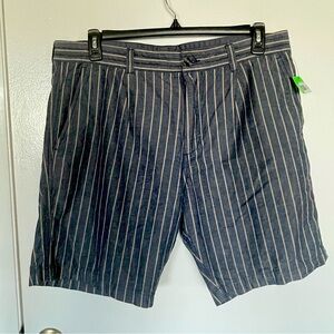 Mens Slate & Stone Navy Brown Stripe Cotton Summer Linen Shorts. Size
38